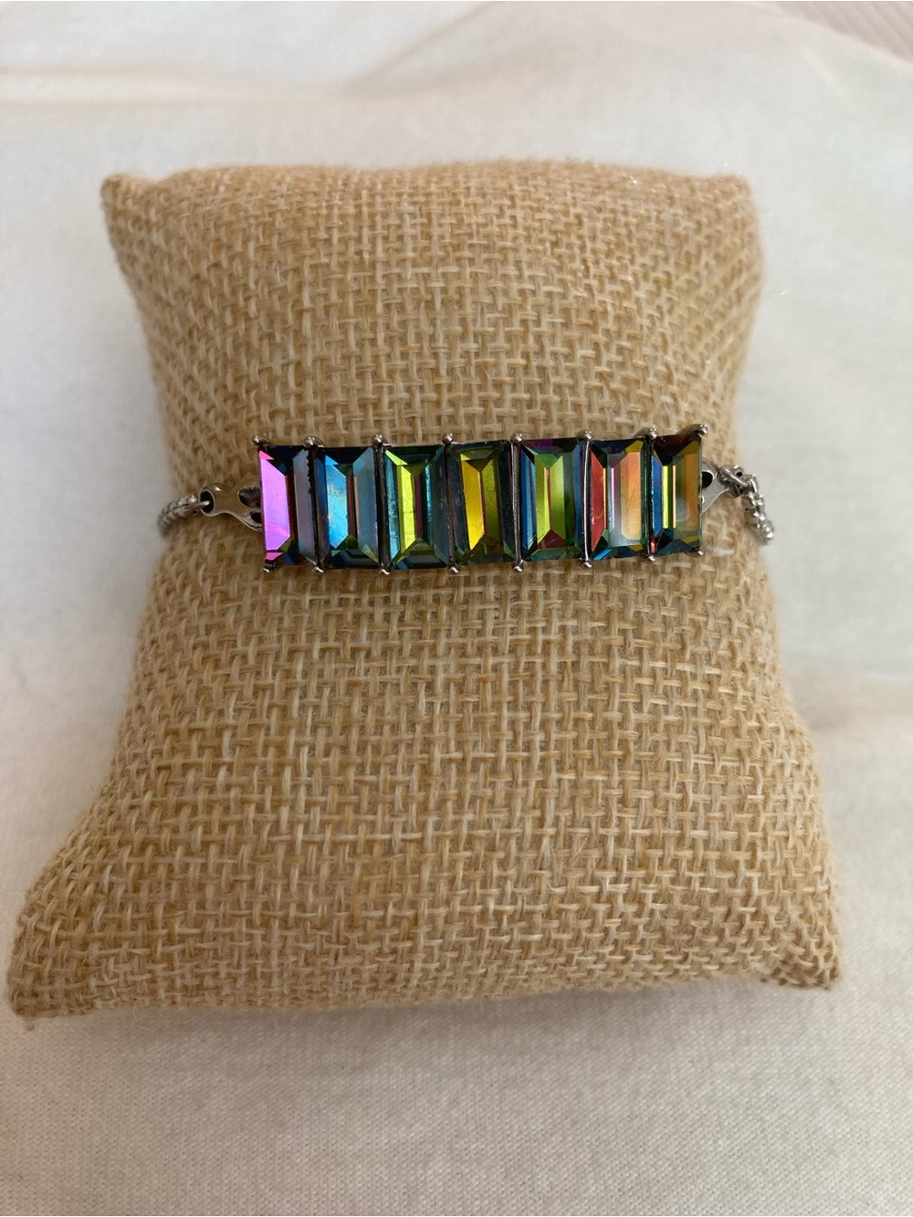 Stainless Steel Rainbow Stones Adjustable Bracelet